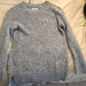 light blue cable knit sweater